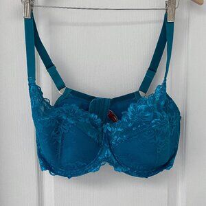 Hips and Curves Lace Underwire Bra 36H Teal Blue